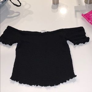Black ribbed off the shoulder top!